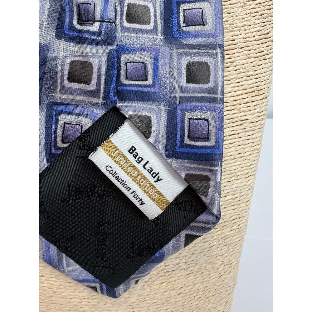 J Garcia Bag Lady Limited Edition Silk Tie Collection 40 Blue Gray Geometric - Picture 3 of 4
